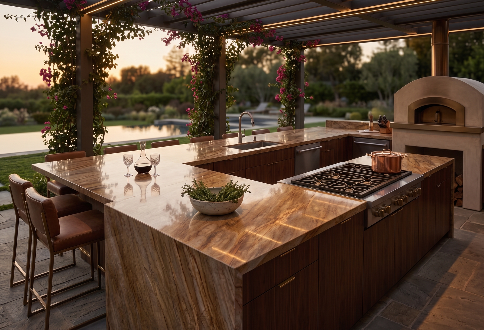 Bali Brown Quartzite outdoor gourmet kitchen